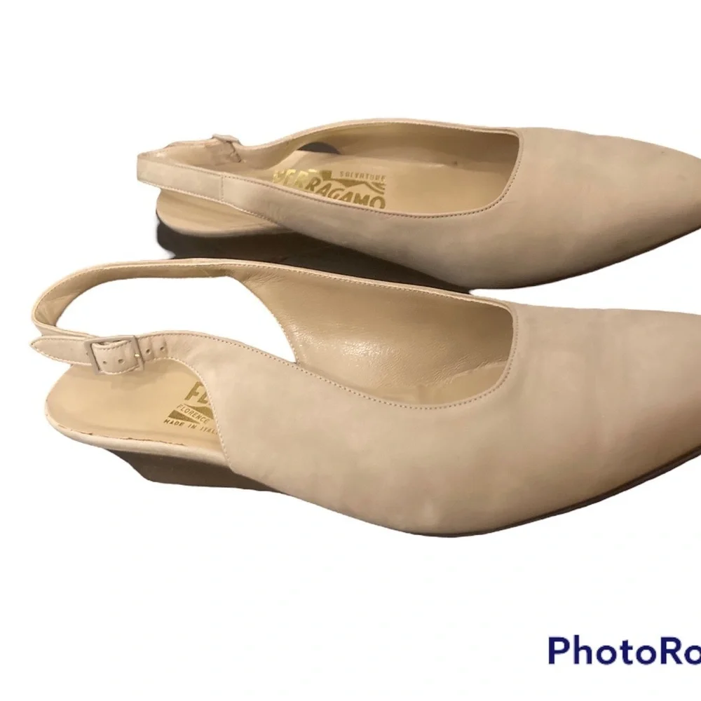 Salvatore Ferragamo Vintage suede sling back wedges cream - 9.5 EUC
